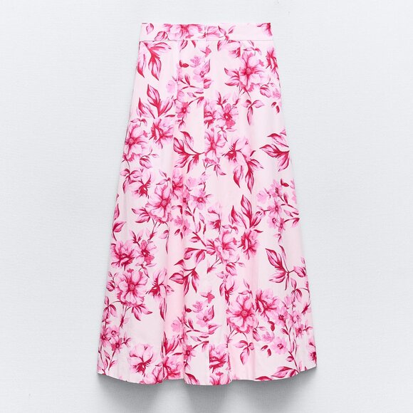 Pink Floral Midi Skirt | Formal Skirt | Pink Midi Skirt - Picture 1 of 6